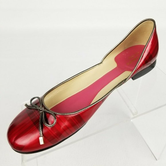 Kate Spade Womens Ballet Flats Red Plaid Bow Sz 8 - Picture 2 of 10